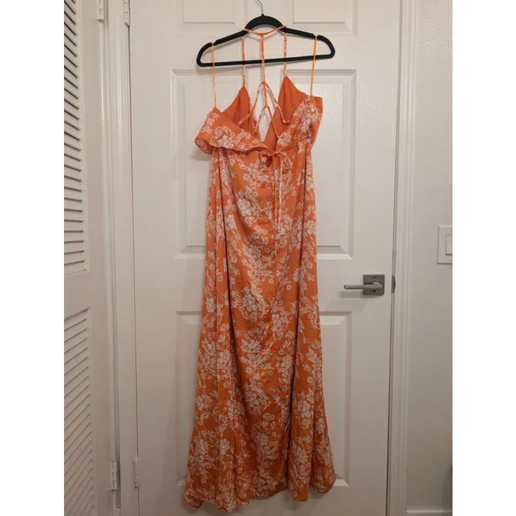 Anthropologie en elly Orange White Floral Ruffle Maxi Dress Plus size 1X Curvy - Picture 3 of 5
